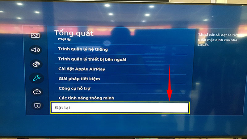 Chọn mục Đặt lại